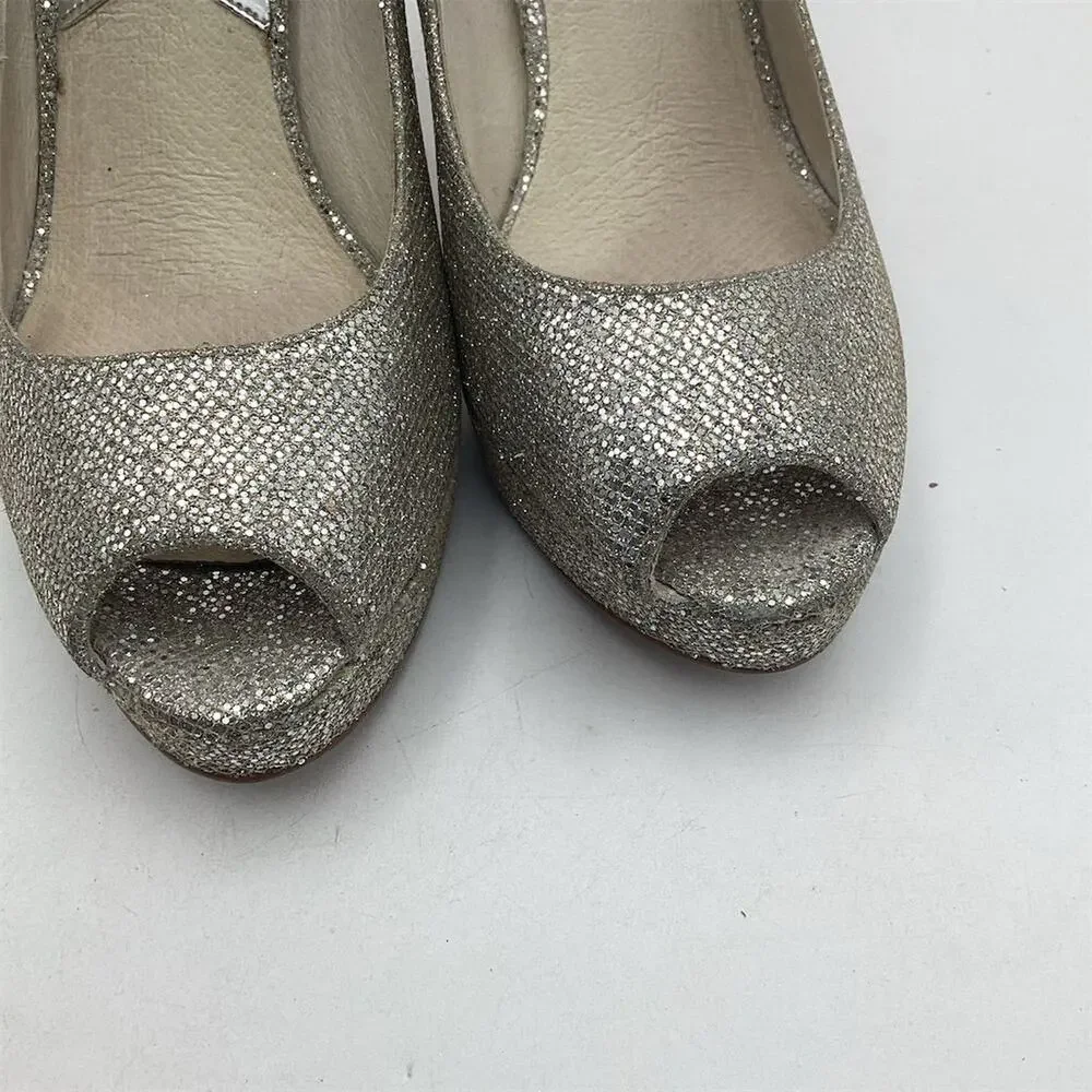 Michael Kors Silver Glitter Peep Toe Platform Heels Size 10‎ Women's